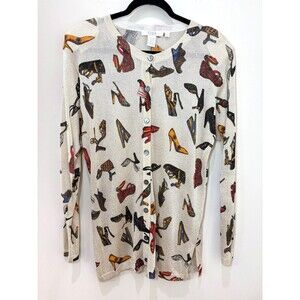 VTG 90s XXist Metallic Cardigan Sweater Women L High Heels Shoes Novelty Quirky